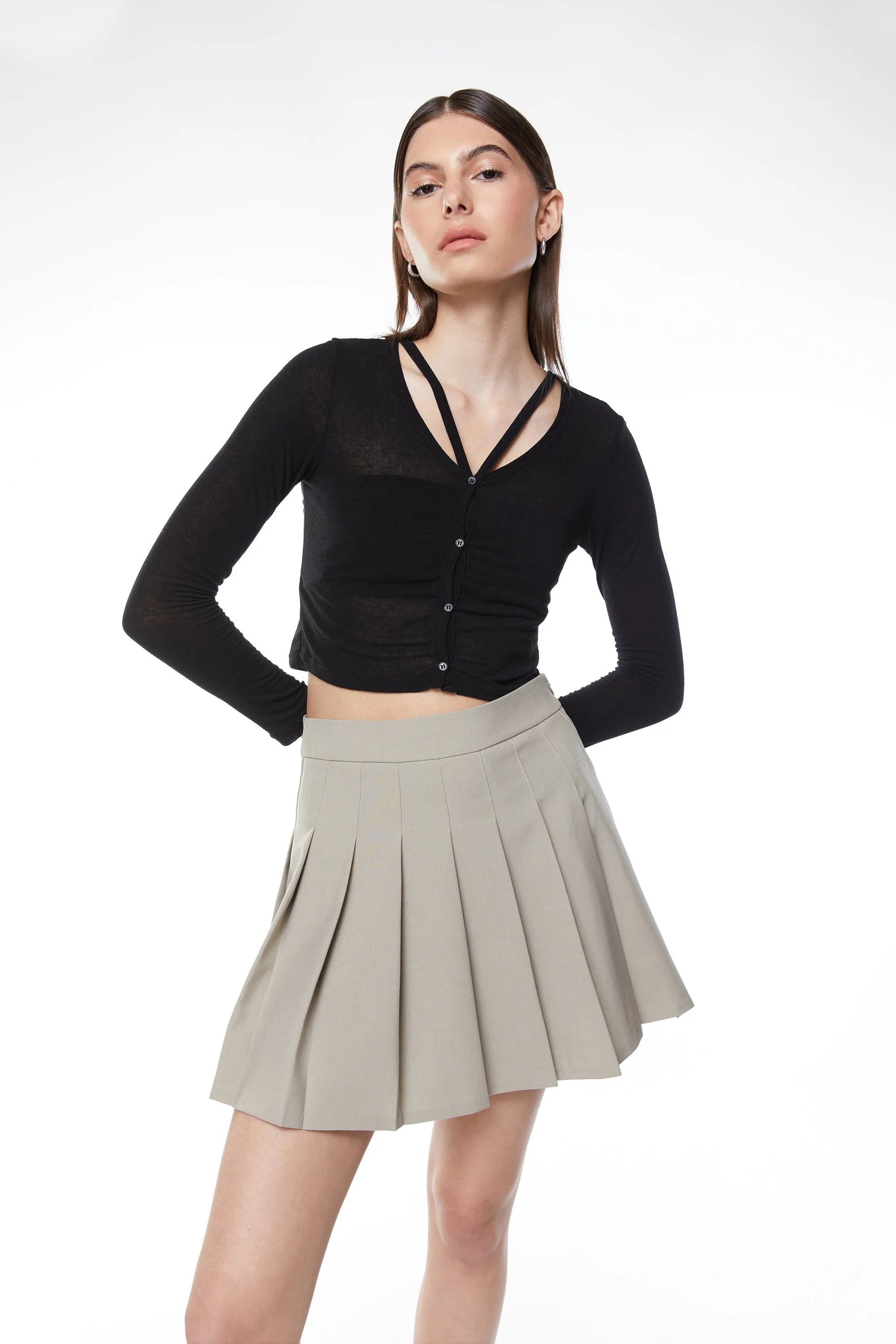 CROPPED CARDIGAN WITH CUTOUT sold by OAK AND FORT