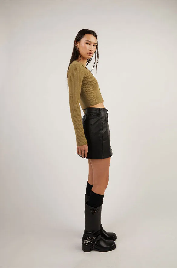 CROPPED COLLARED RIB-KNIT CARDIGAN sold by OAK AND FORT product image thumbnail 5