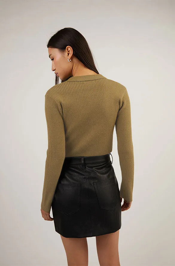 CROPPED COLLARED RIB-KNIT CARDIGAN sold by OAK AND FORT product image thumbnail 4