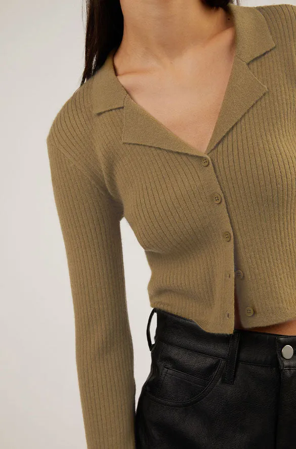 CROPPED COLLARED RIB-KNIT CARDIGAN sold by OAK AND FORT