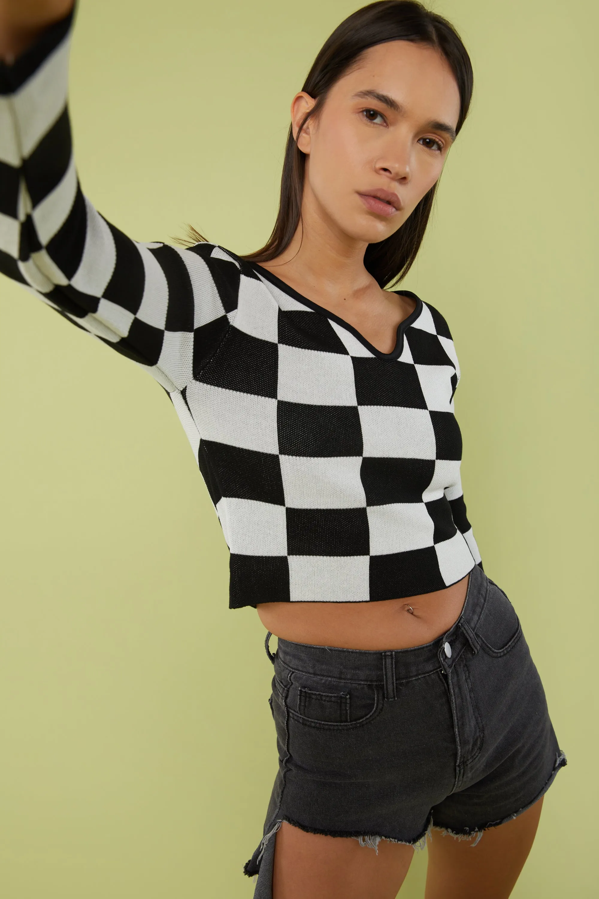 CHECKERED V-NECK TOP sold by OAK AND FORT