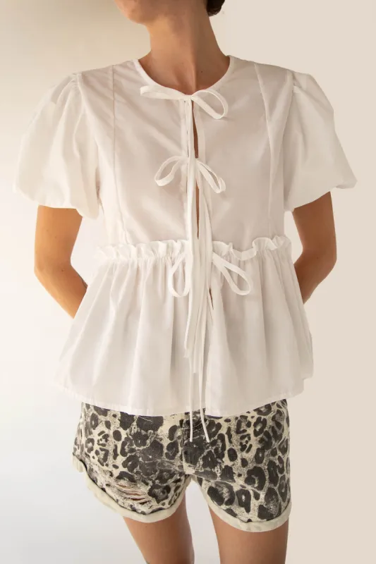 PUFF SLEEVE FRONT TIE BLOUSE sold by OAK AND FORT