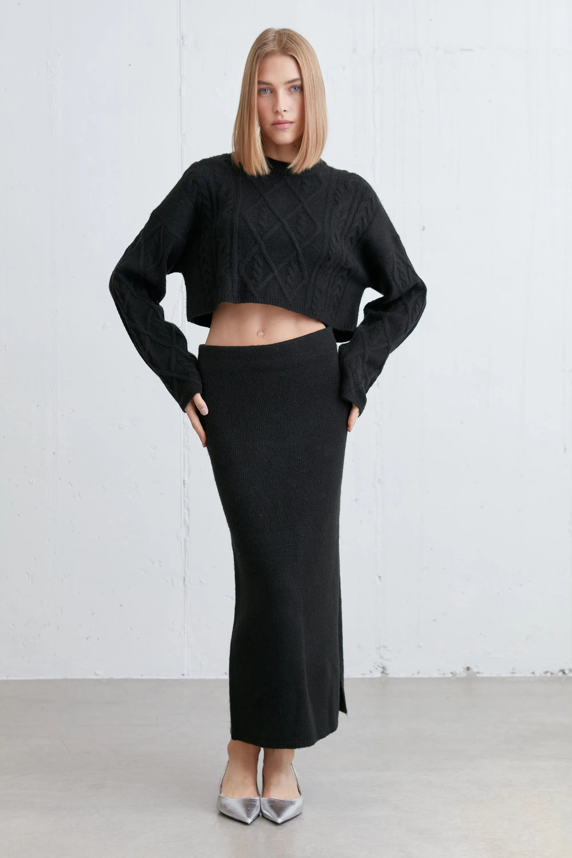 CROPPED CABLE KNIT SWEATER sold by OAK AND FORT product image thumbnail 2