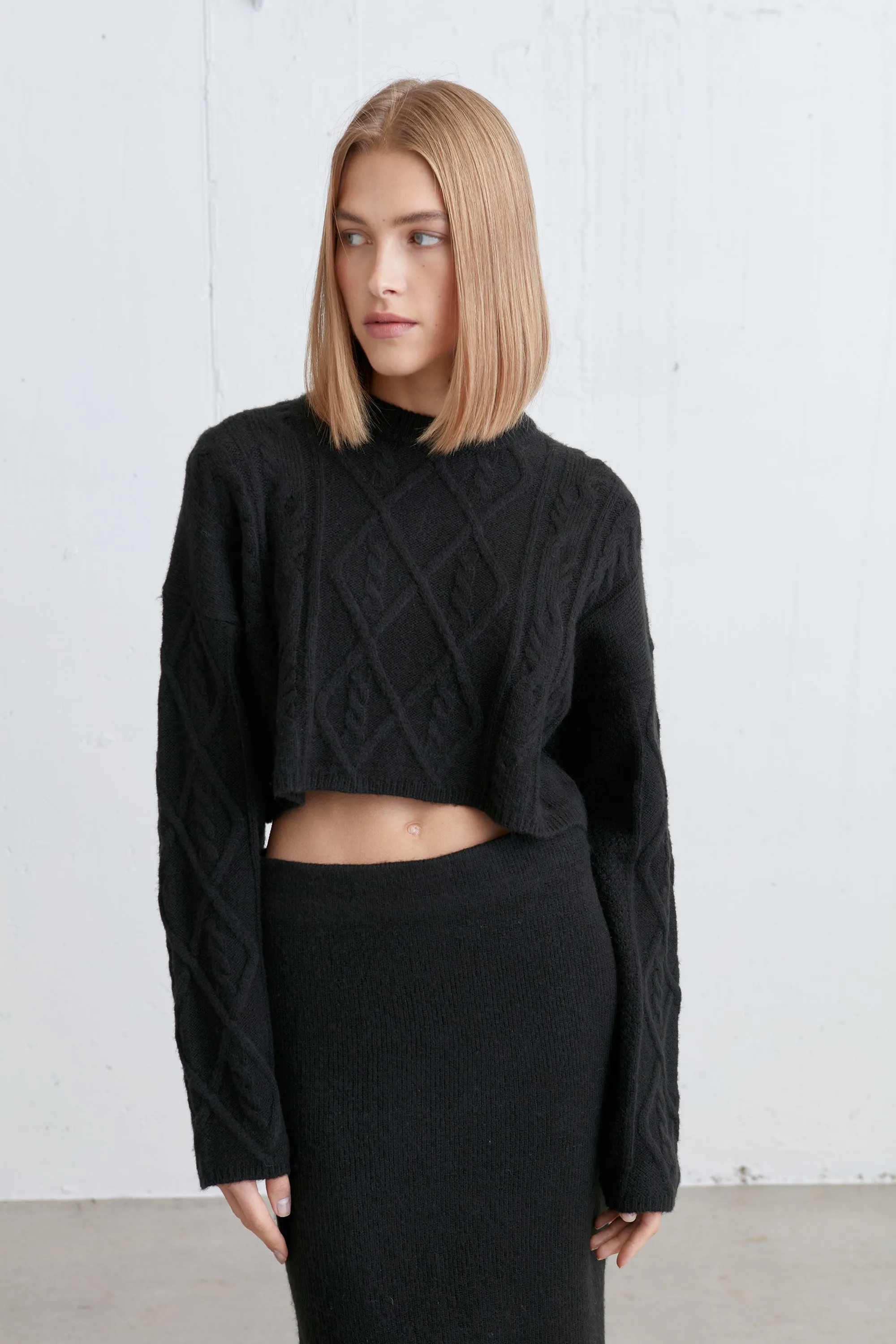 CROPPED CABLE KNIT SWEATER sold by OAK AND FORT