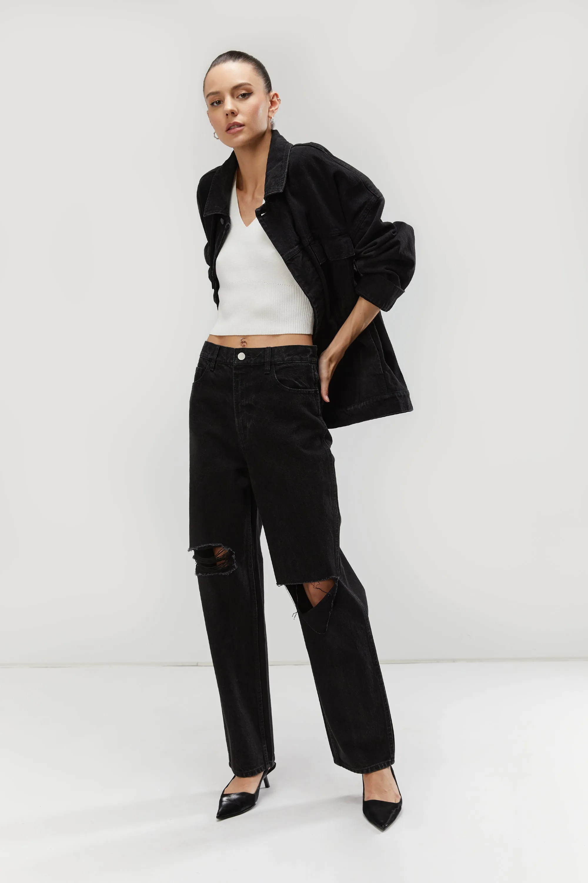 STRAIGHT LEG RIPPED JEANS sold by OAK AND FORT product image thumbnail 5