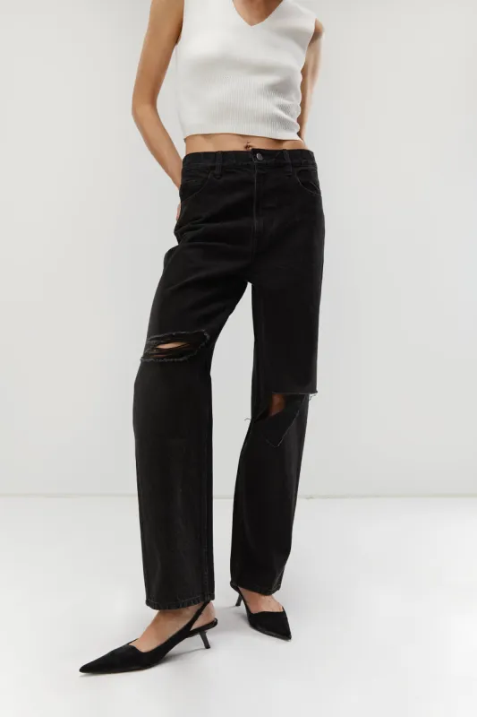 STRAIGHT LEG RIPPED JEANS sold by OAK AND FORT