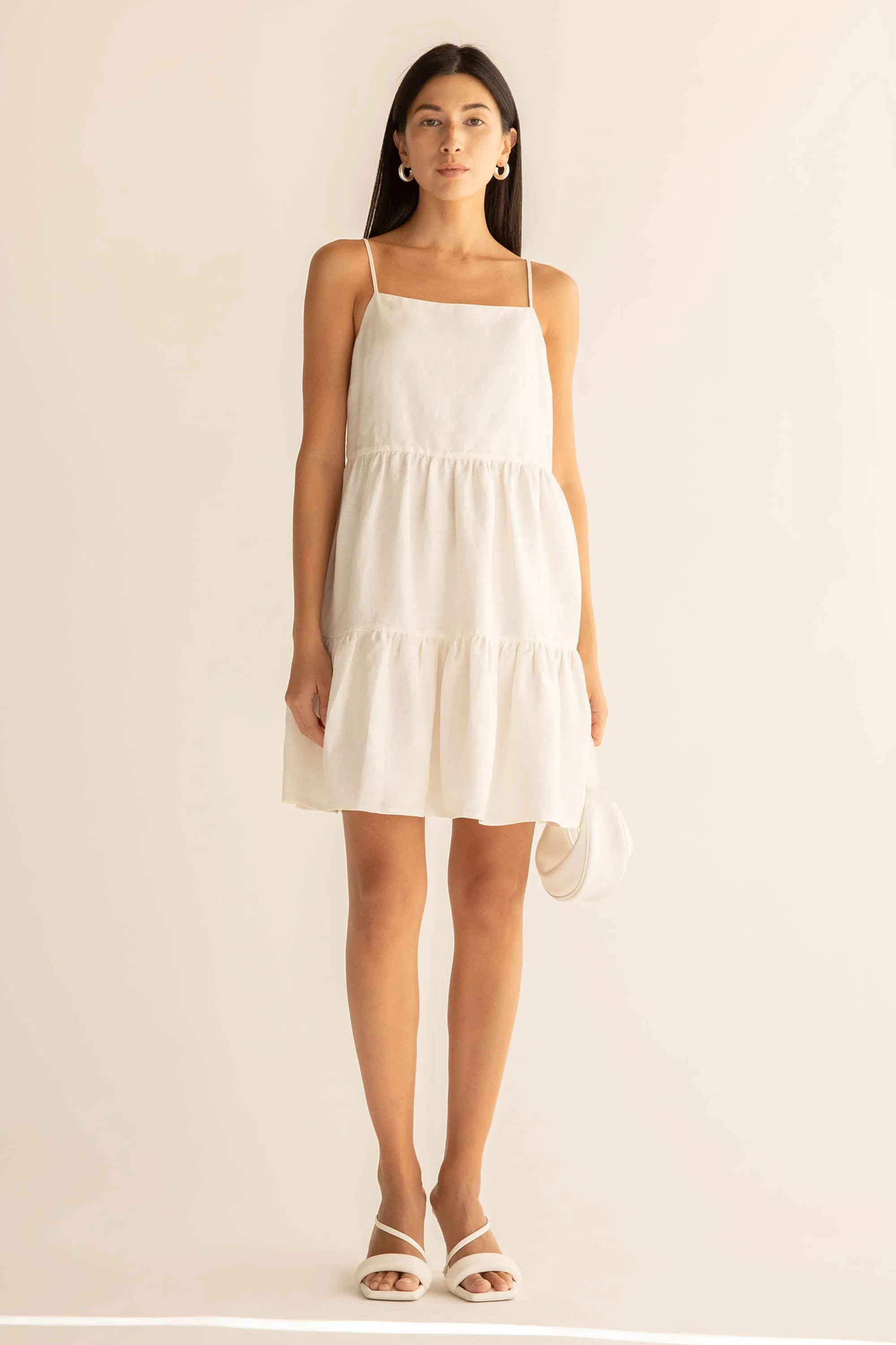 LINEN BLEND TIERED MINI DRESS sold by OAK AND FORT product image thumbnail 3