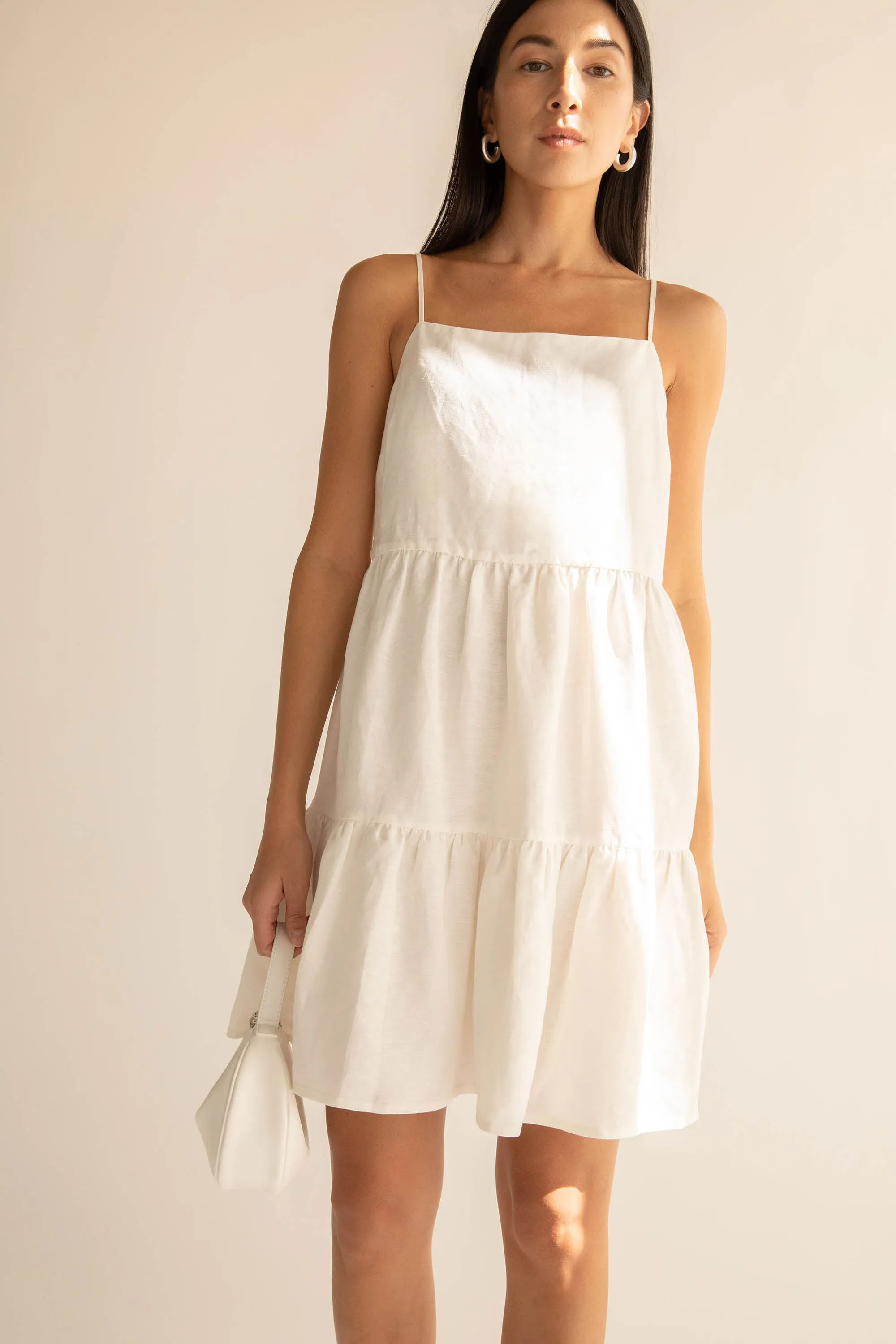 LINEN BLEND TIERED MINI DRESS sold by OAK AND FORT product image thumbnail 4