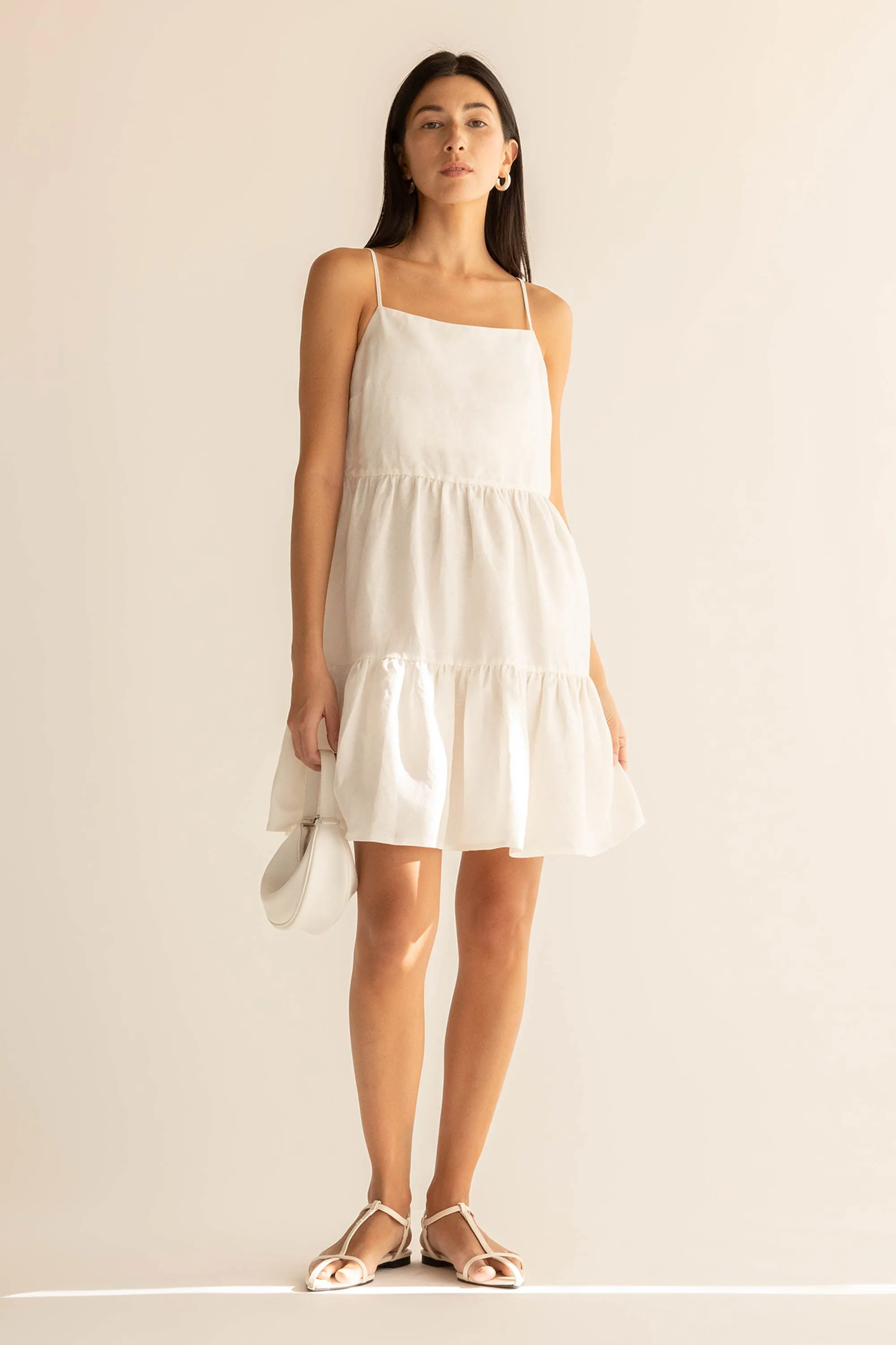 LINEN BLEND TIERED MINI DRESS sold by OAK AND FORT