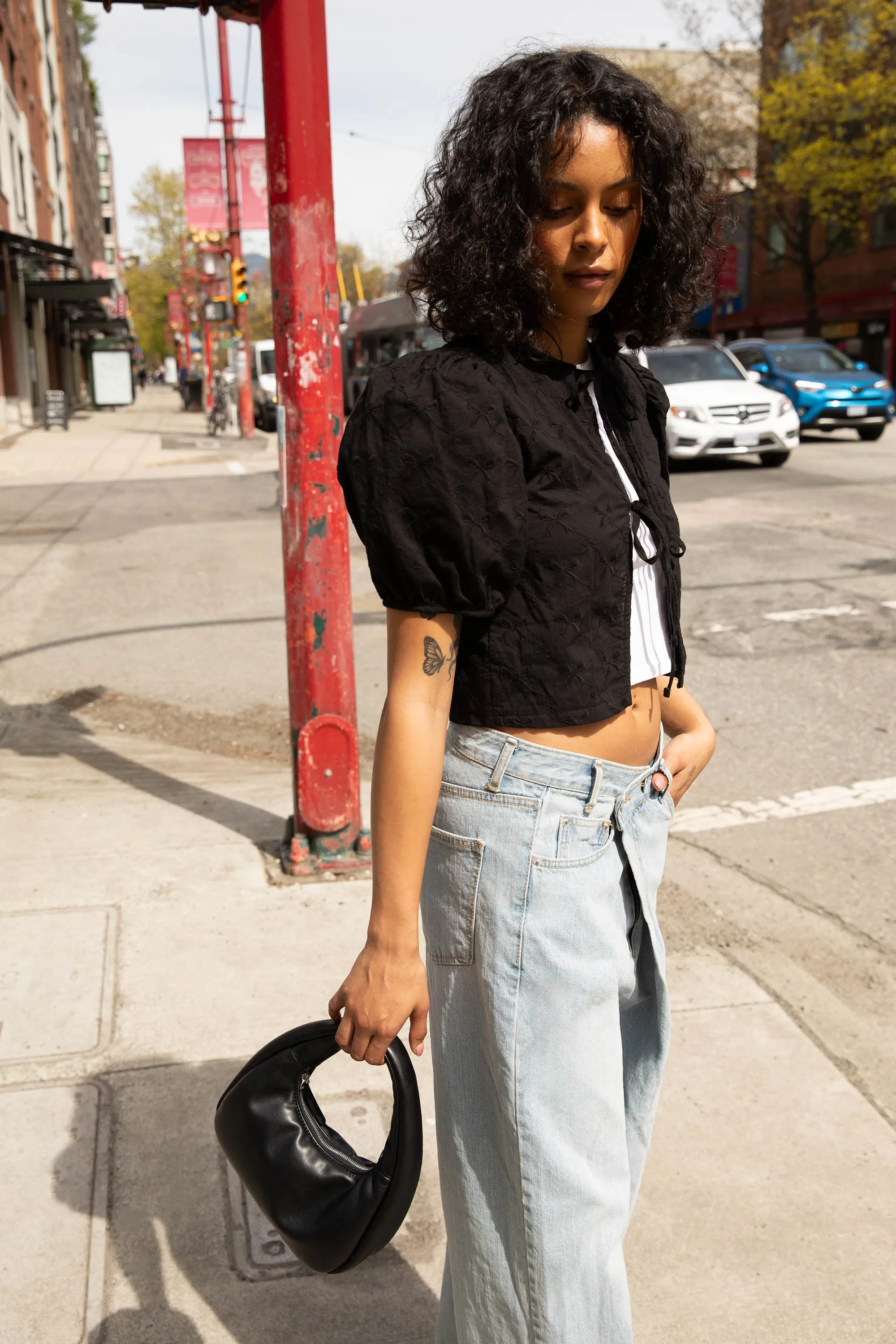 CROPPED BLOUSE WITH BOW PATTERN sold by OAK AND FORT product image thumbnail 4