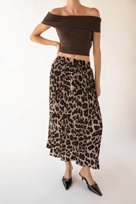 LEOPARD PLEATED MAXI SKIRT sold by OAK AND FORT