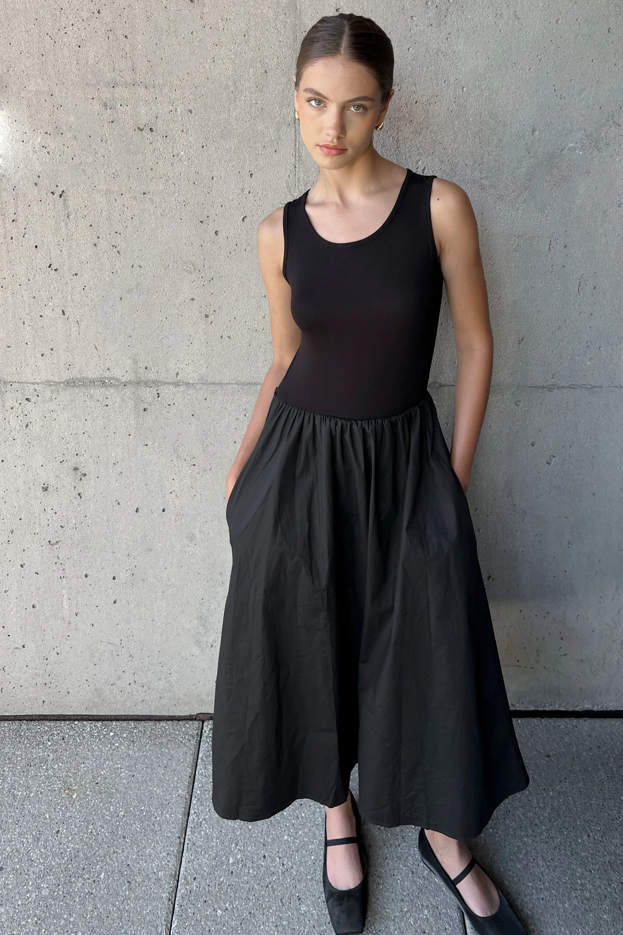 MIXED MATERIAL MIDI DRESS sold by OAK AND FORT