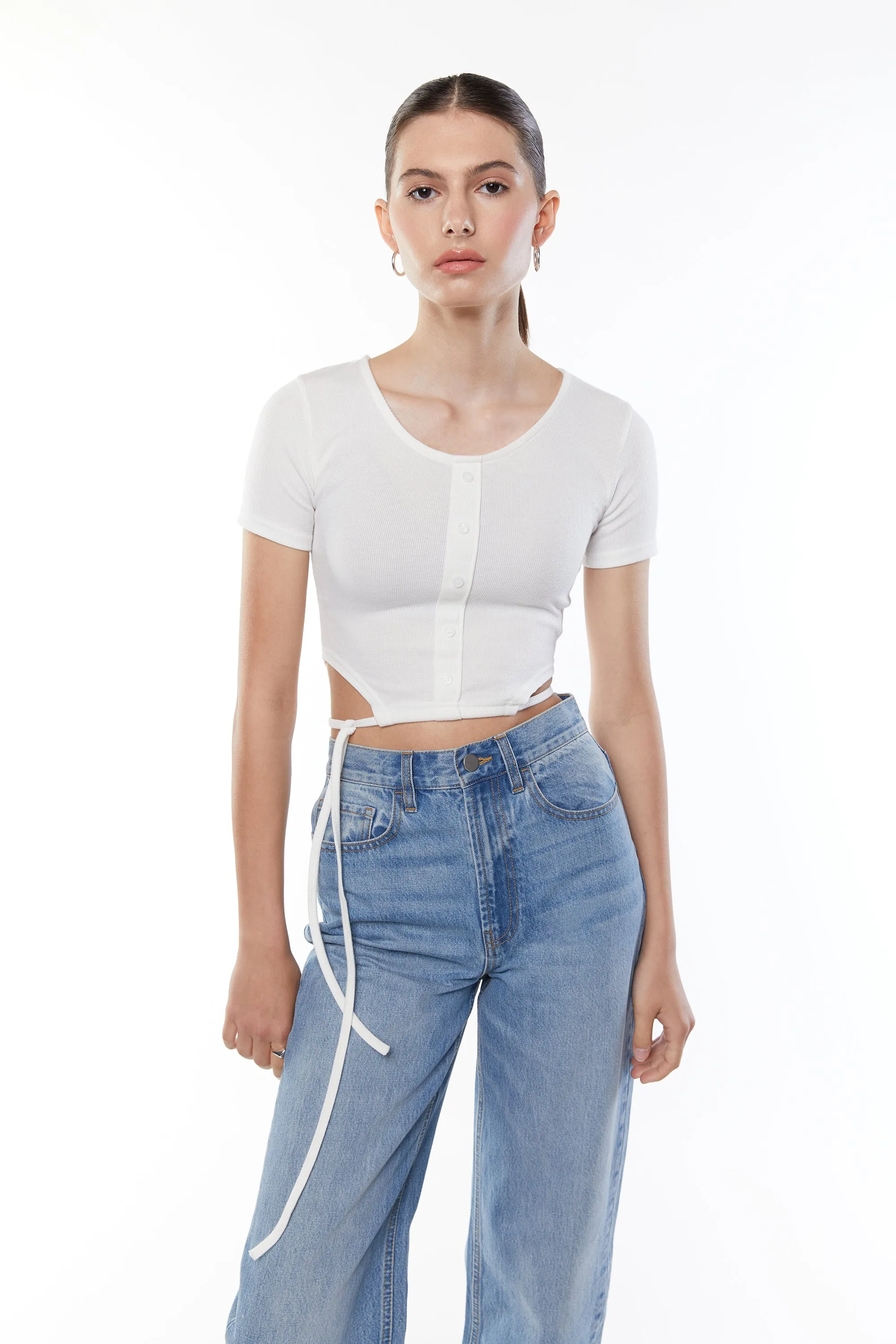 BUTTON UP TEE WITH HEM TIES sold by OAK AND FORT