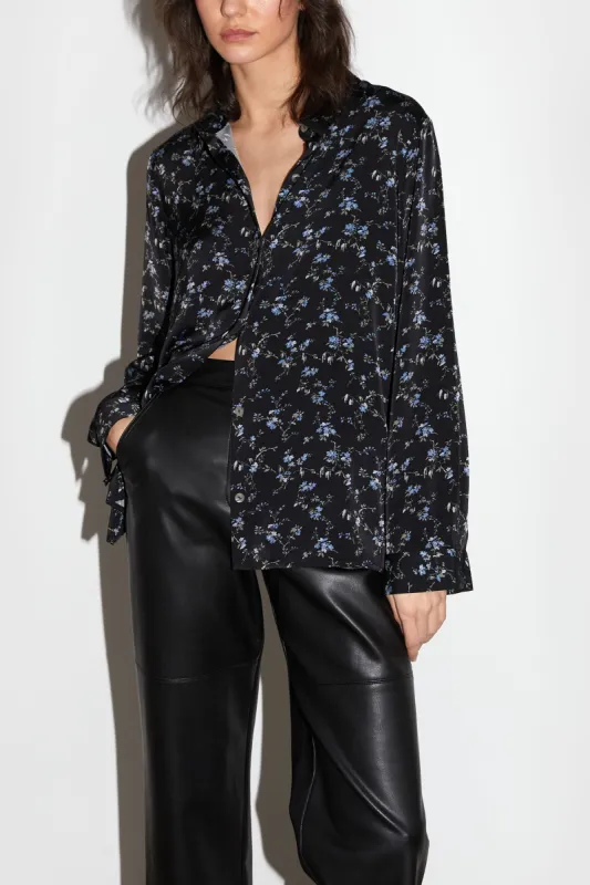PRINTED SATIN BUTTON-UP BLOUSE sold by OAK AND FORT