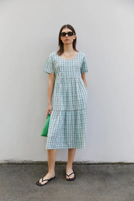 PLAID TIERED MIDI DRESS sold by OAK AND FORT