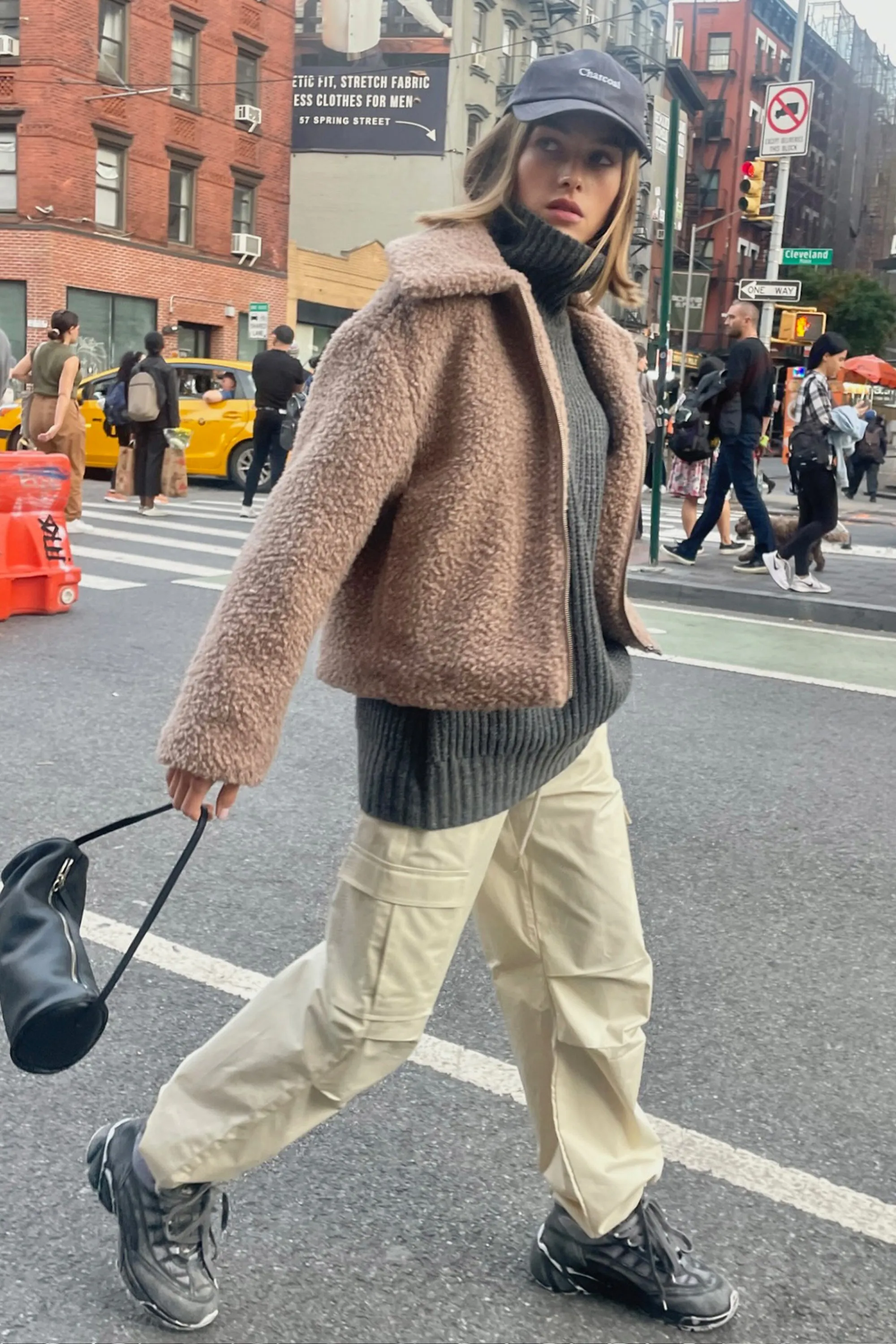 CROPPED SHEARLING BOMBER JACKET sold by OAK AND FORT