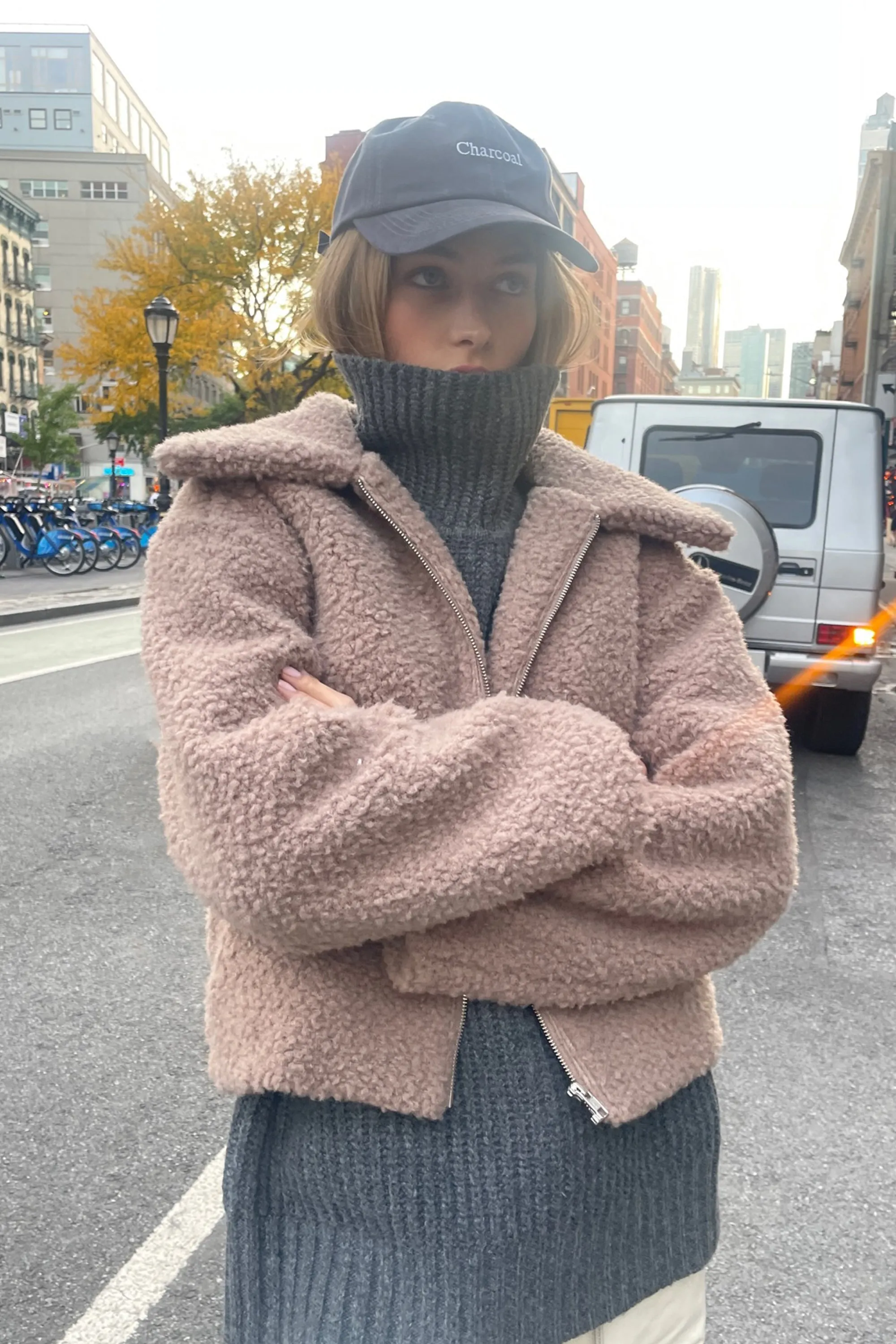 CROPPED SHEARLING BOMBER JACKET sold by OAK AND FORT product image thumbnail 4