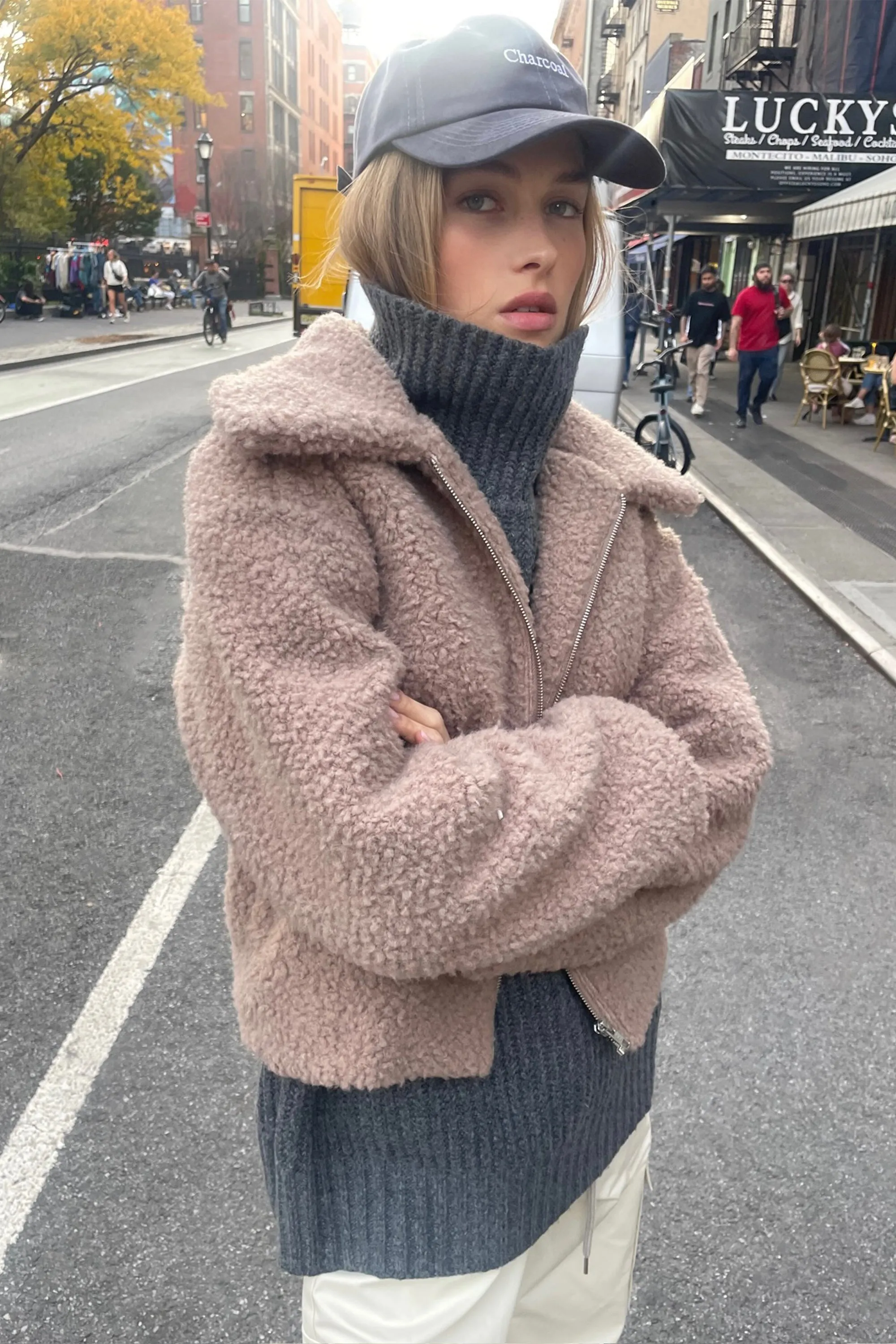 CROPPED SHEARLING BOMBER JACKET sold by OAK AND FORT product image thumbnail 2