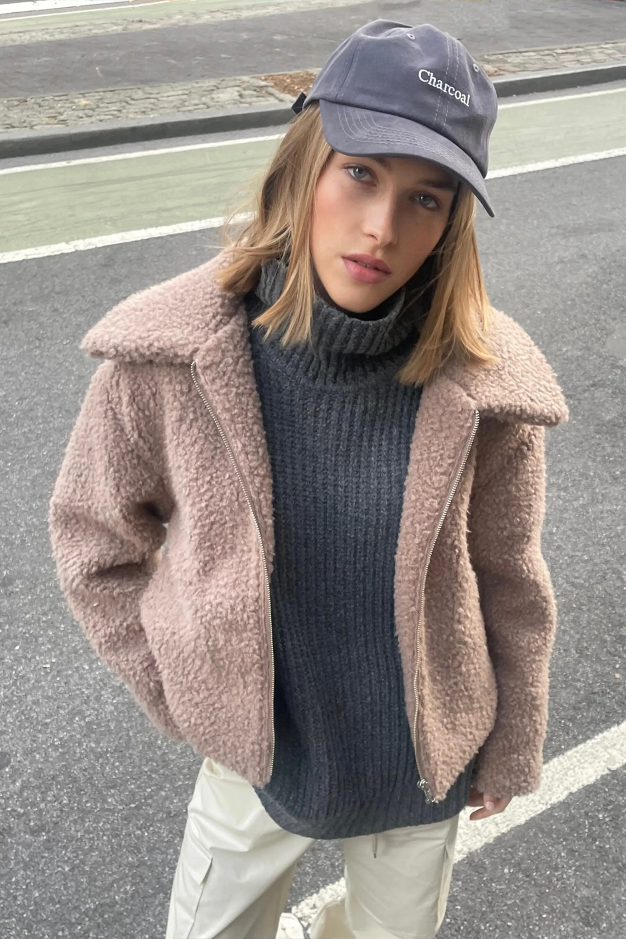 CROPPED SHEARLING BOMBER JACKET sold by OAK AND FORT product image thumbnail 5