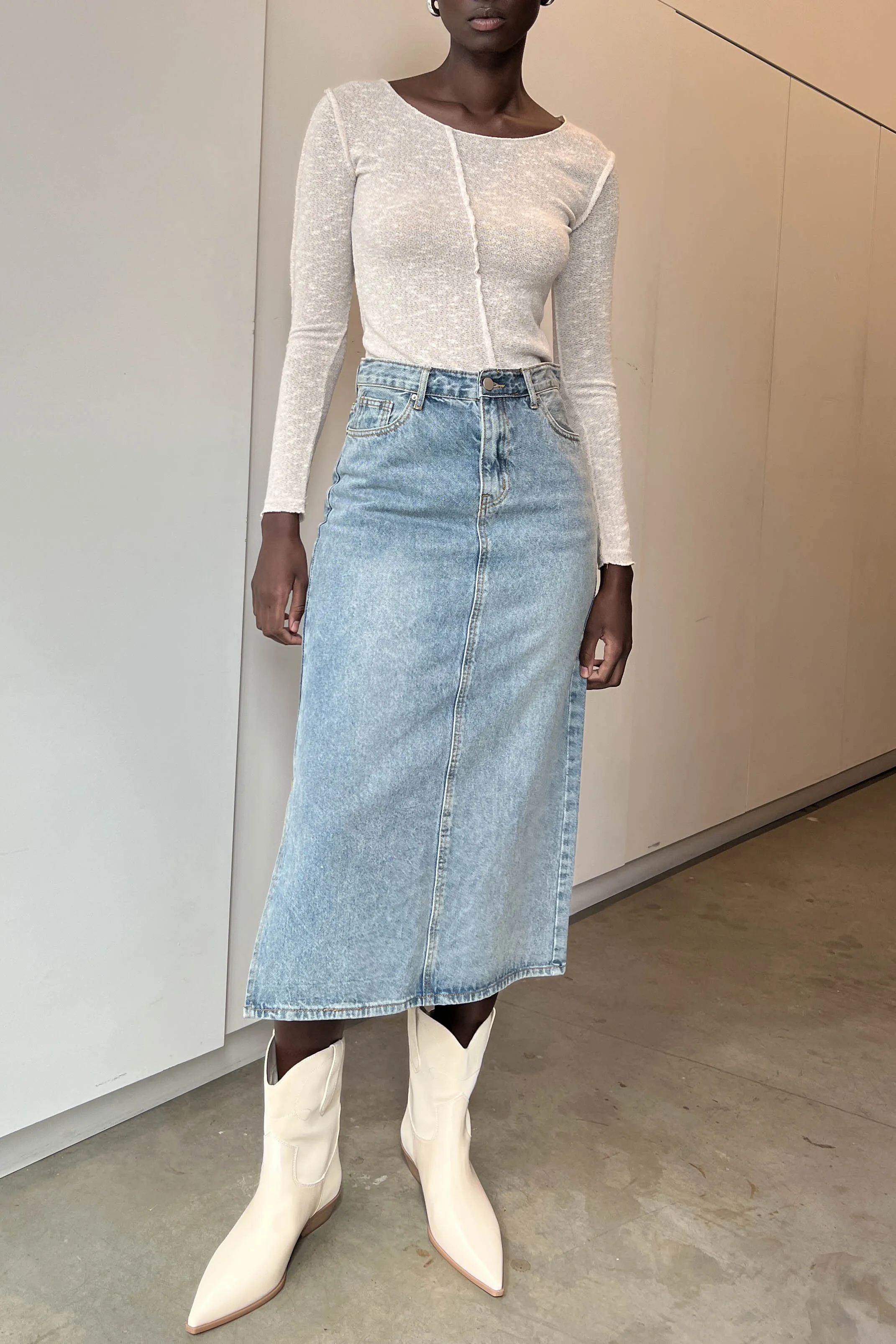 MIDI JEAN SKIRT sold by OAK AND FORT