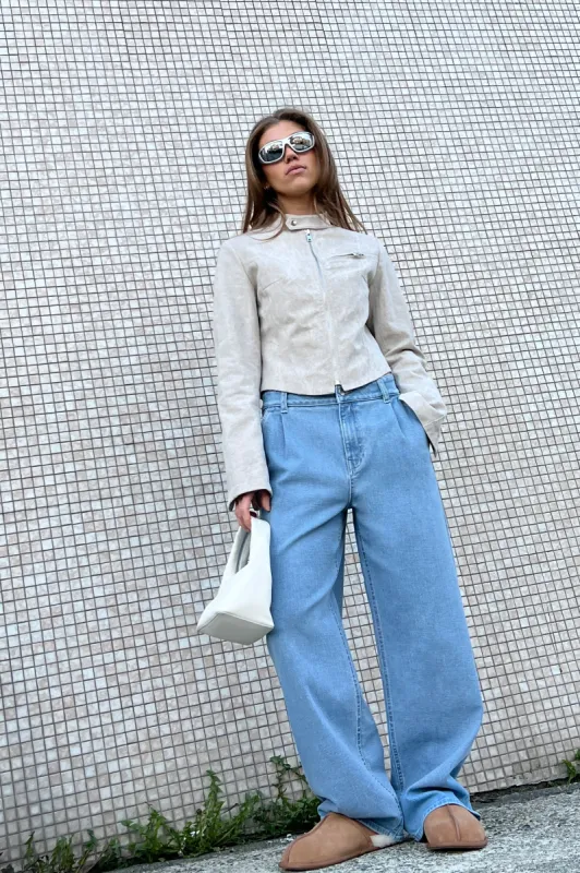 STRAIGHT LEG JEAN WITH PLEATS sold by OAK AND FORT