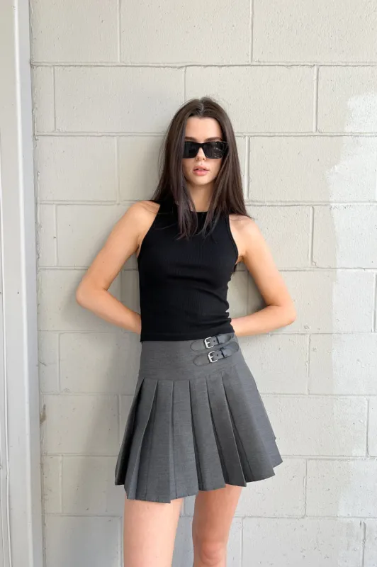 DOUBLE BELTED PLEATED MINI SKIRT sold by OAK AND FORT
