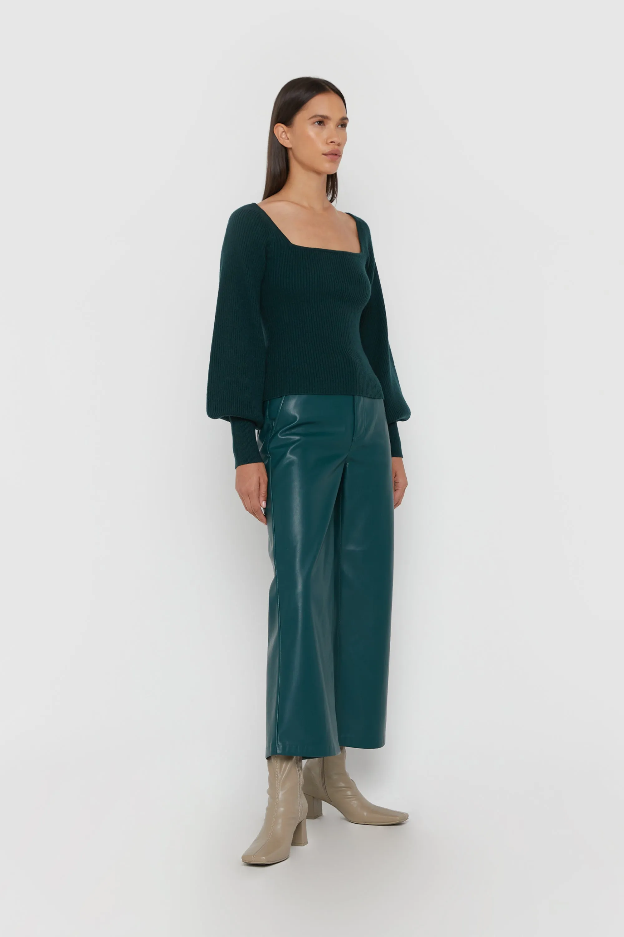 STRAIGHT LEG VEGAN LEATHER PANTS sold by OAK AND FORT product image thumbnail 2
