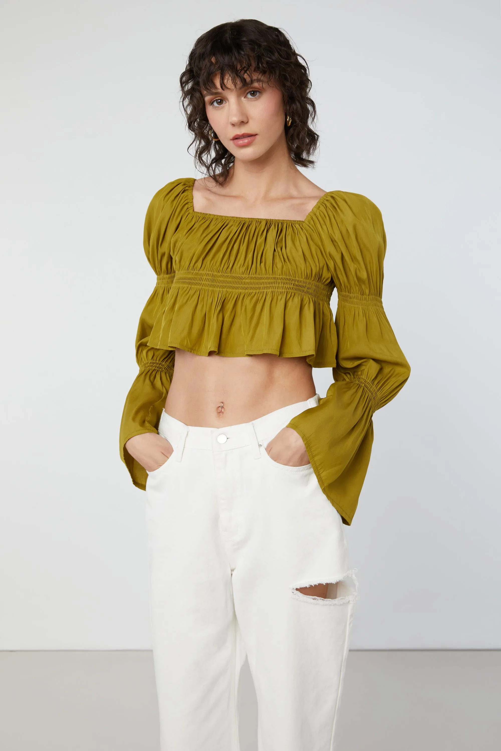 OFF THE SHOULDER GATHERED TOP sold by OAK AND FORT product image thumbnail 5
