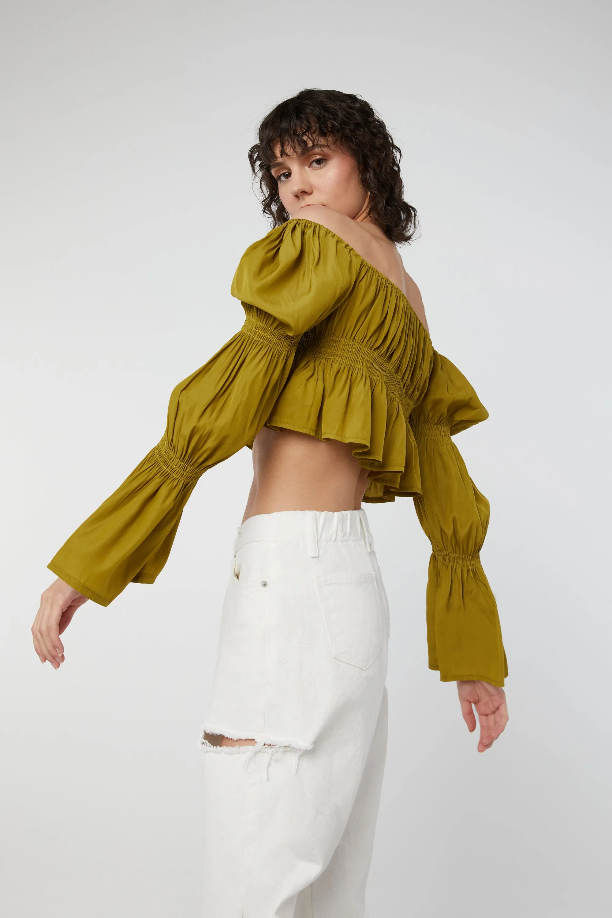 OFF THE SHOULDER GATHERED TOP sold by OAK AND FORT product image thumbnail 3