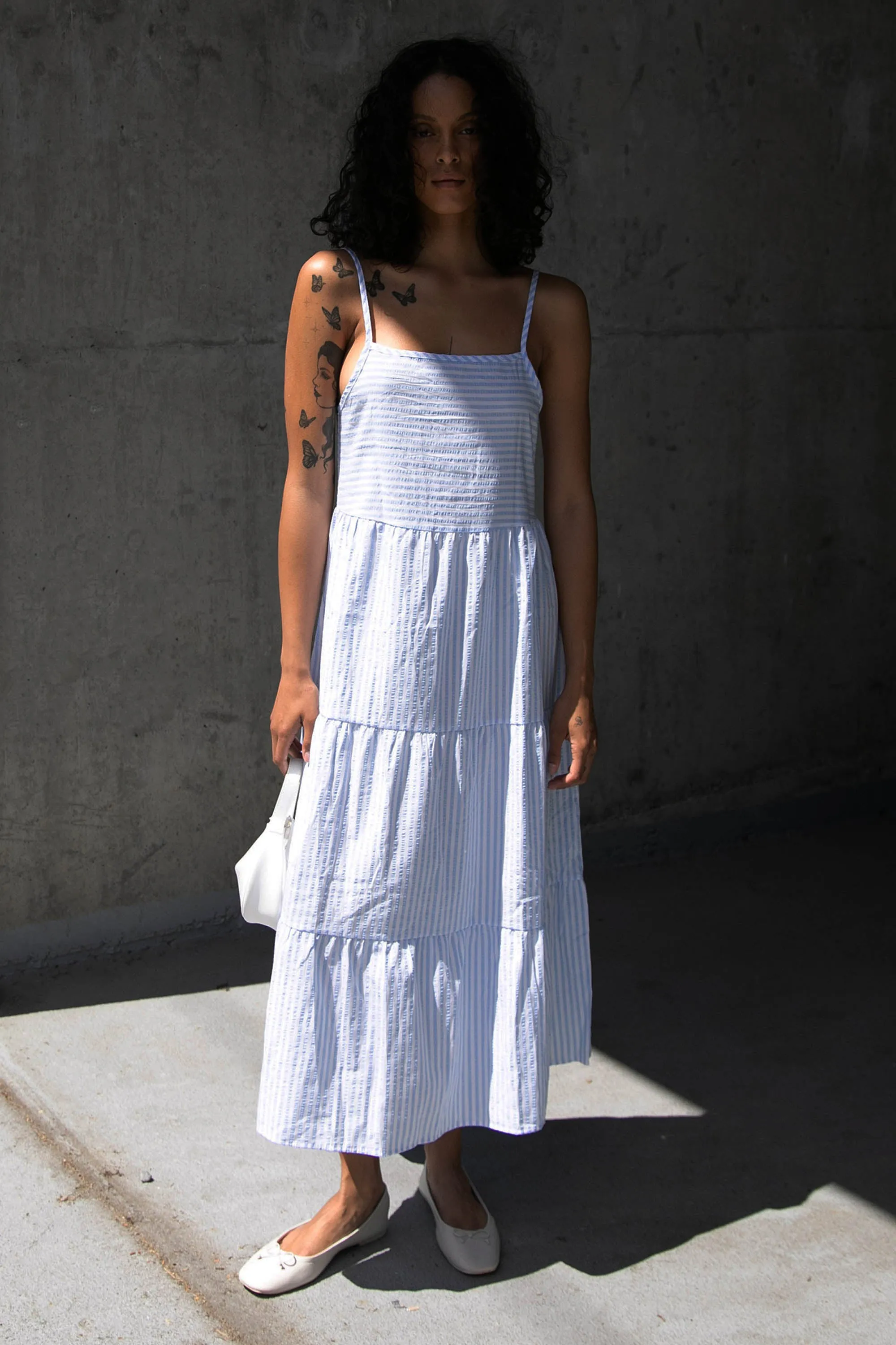 STRIPED TIERED MIDI DRESS sold by OAK AND FORT product image thumbnail 2