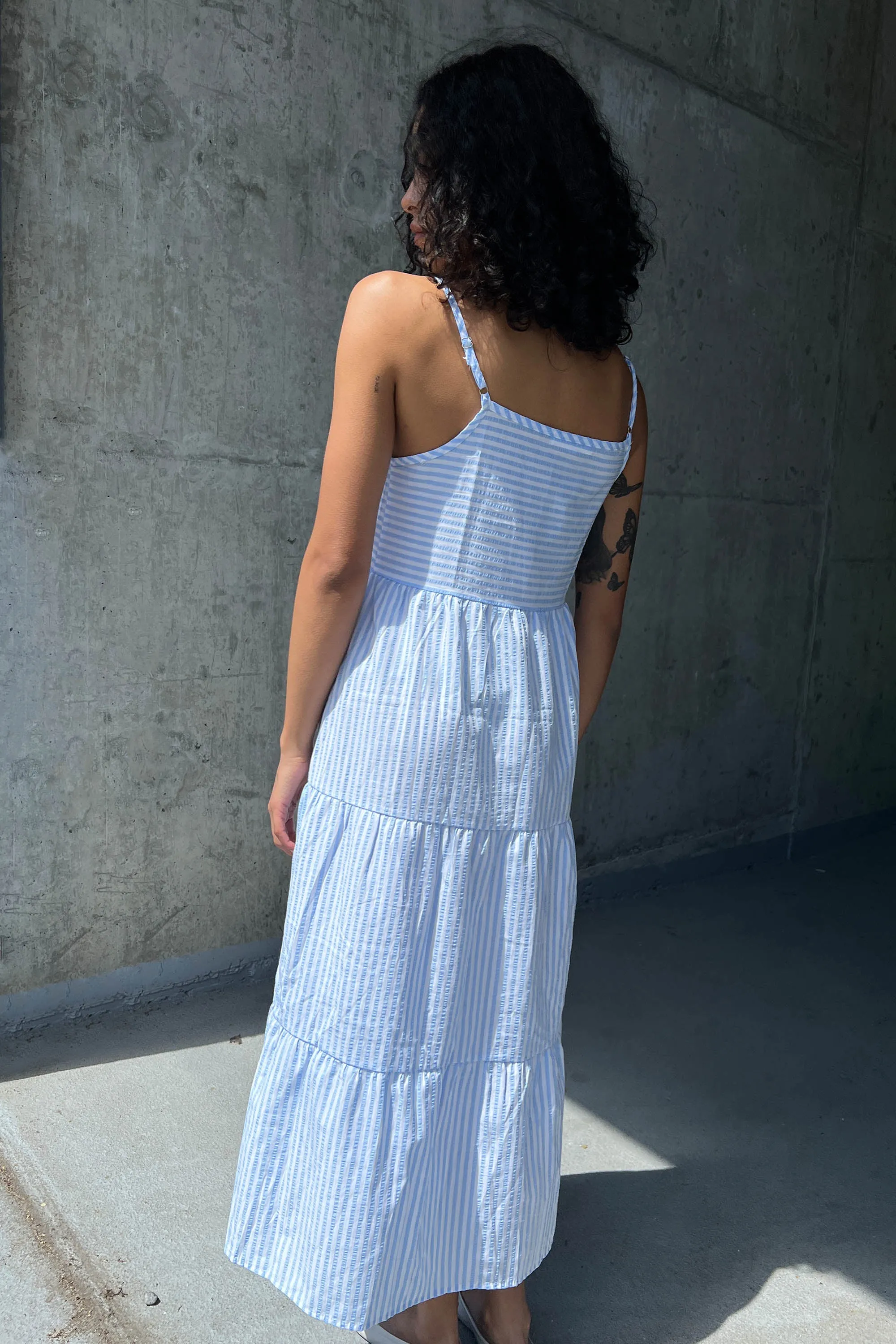 STRIPED TIERED MIDI DRESS sold by OAK AND FORT product image thumbnail 5