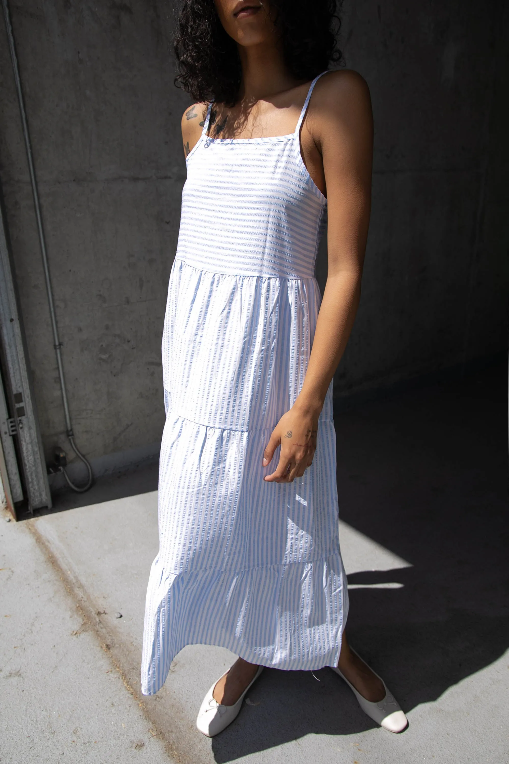 STRIPED TIERED MIDI DRESS sold by OAK AND FORT product image thumbnail 4
