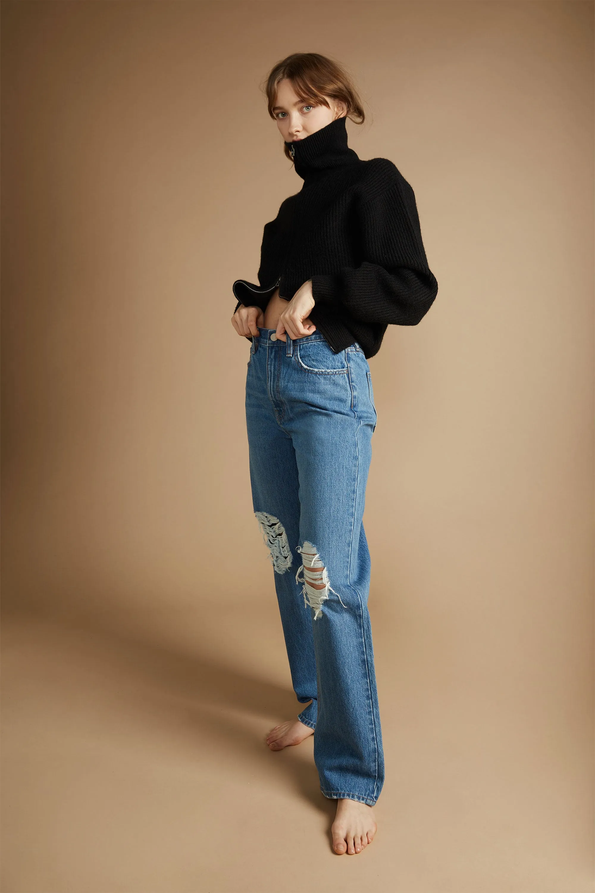 STRAIGHT LEG DISTRESSED JEAN sold by OAK AND FORT product image thumbnail 2