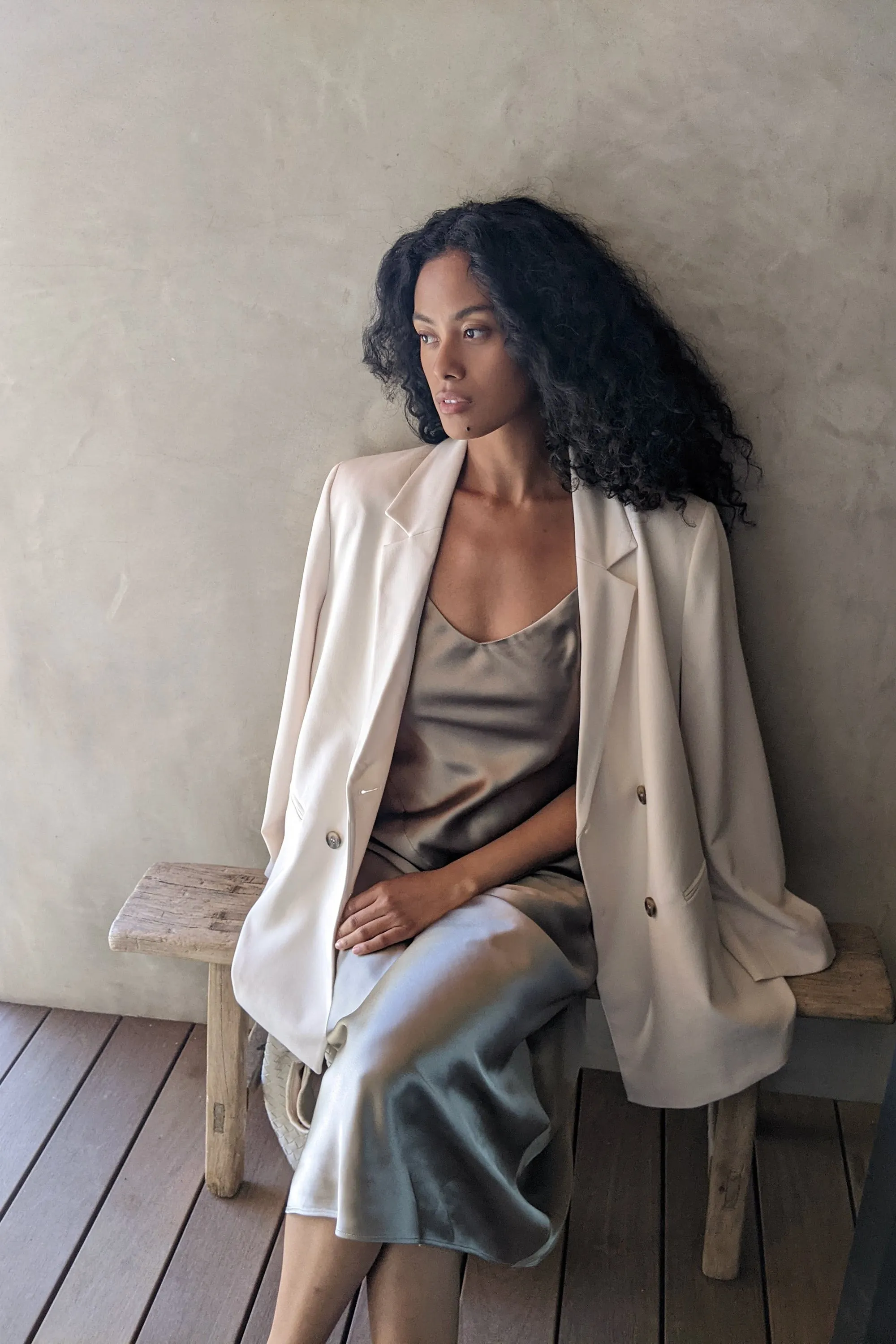 V-NECK SATIN SLIP MIDI DRESS sold by OAK AND FORT product image thumbnail 5