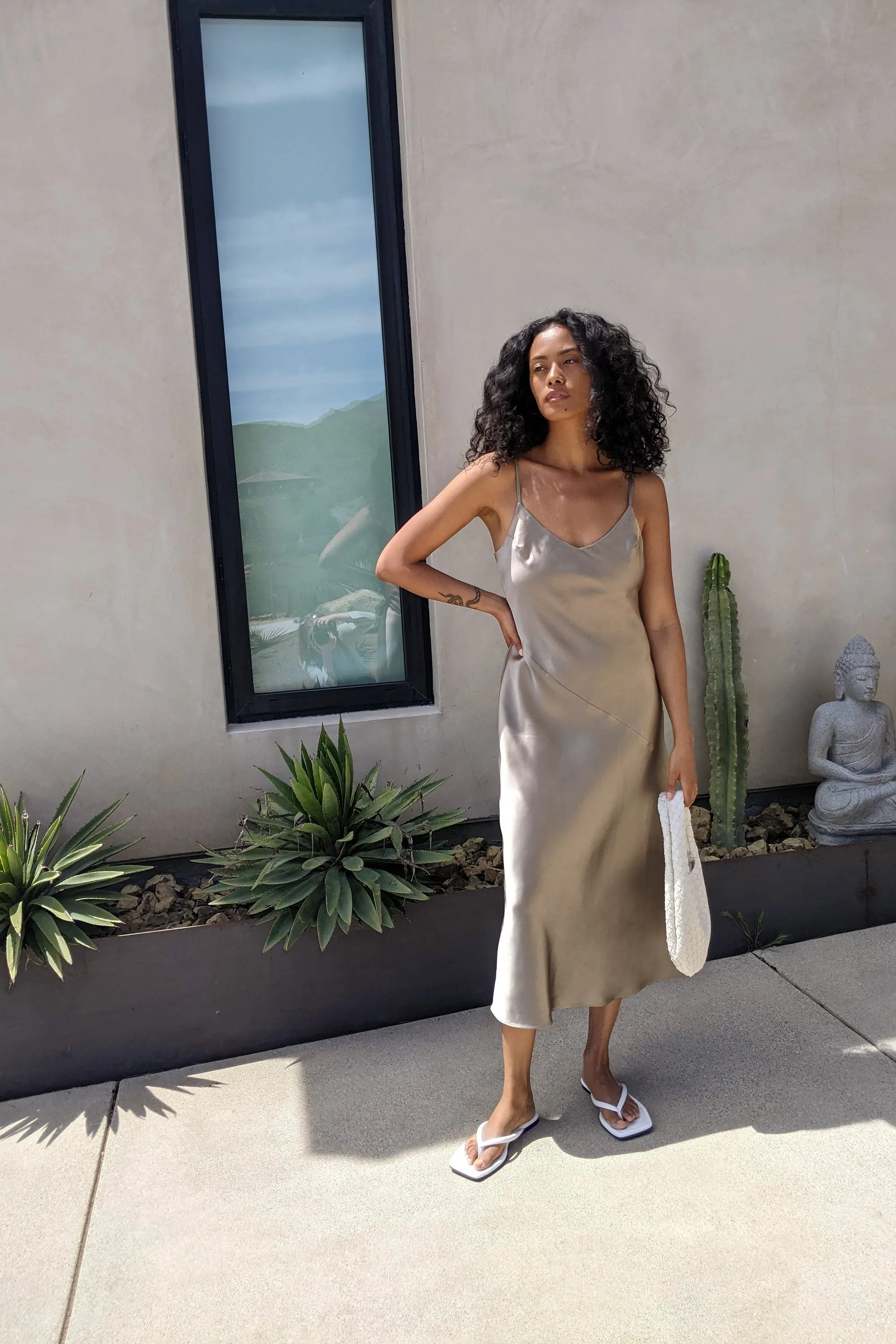 V-NECK SATIN SLIP MIDI DRESS sold by OAK AND FORT product image thumbnail 4