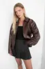 DISTRESSED VEGAN LEATHER BOMBER JACKET sold by OAK AND FORT