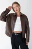 DISTRESSED VEGAN LEATHER BOMBER JACKET sold by OAK AND FORT