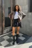DISTRESSED VEGAN LEATHER BOMBER JACKET sold by OAK AND FORT