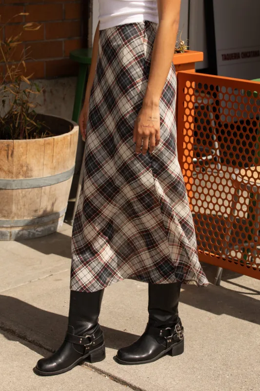 PLAID CHIFFON MIDI SKIRT sold by OAK AND FORT