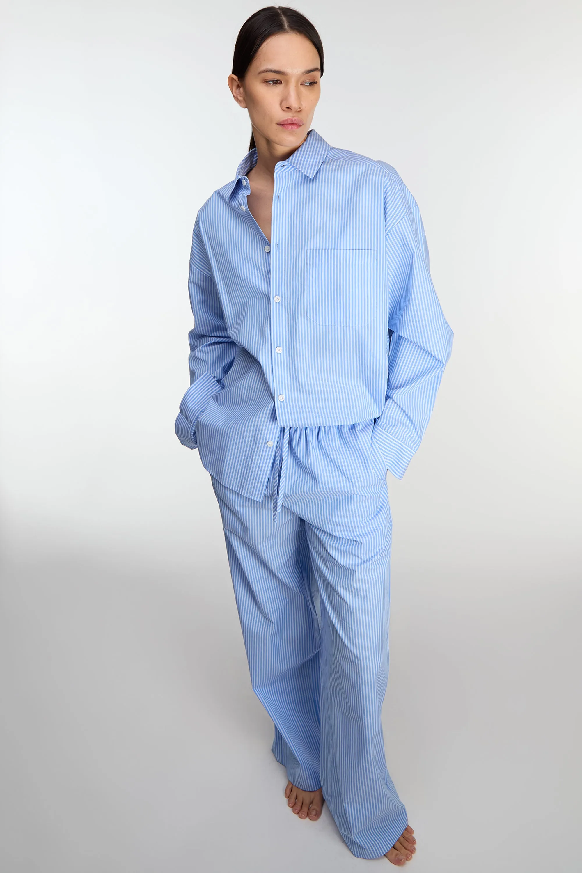 STRIPED COTTON POPLIN BUTTON FRONT SHIRT sold by OAK AND FORT product image thumbnail 3