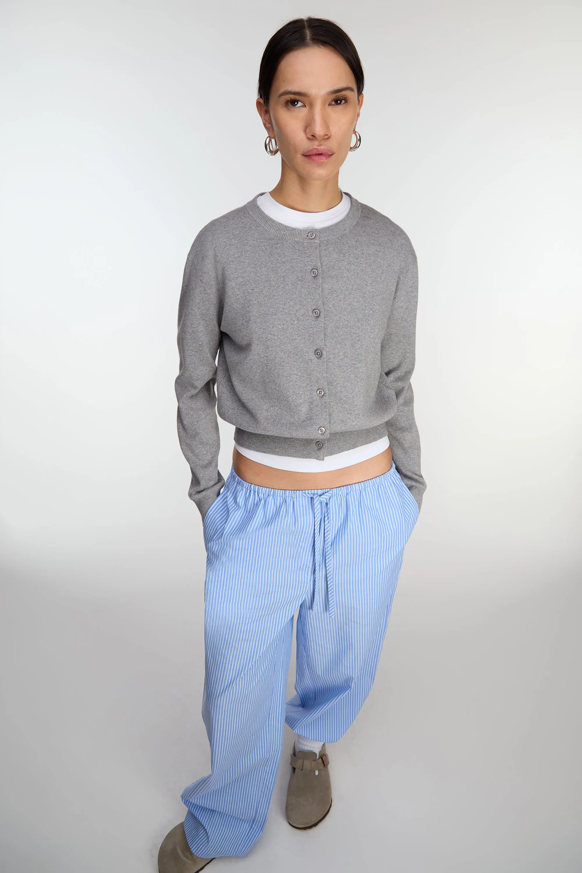 STRIPED COTTON POPLIN PAJAMA STYLE PANT sold by OAK AND FORT product image thumbnail 4