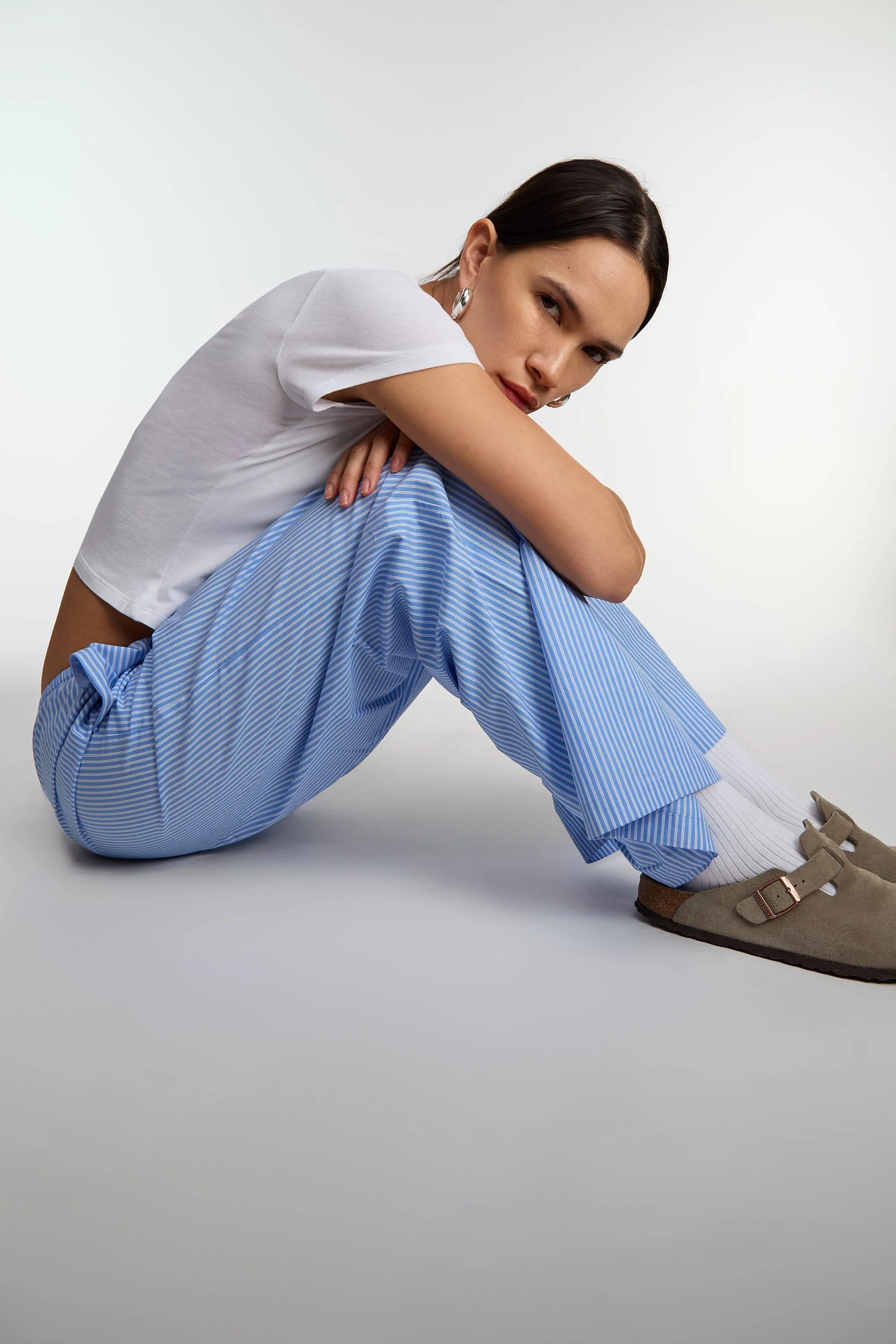 STRIPED COTTON POPLIN PAJAMA STYLE PANT sold by OAK AND FORT product image thumbnail 5