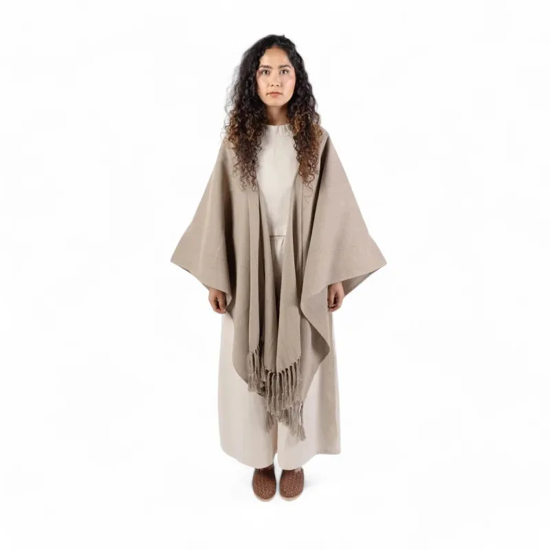 Brushed Cotton Poncho | Camel Stripe sold by Obakki