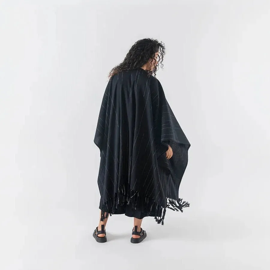 Brushed Cotton Poncho | Black Stripe sold by Obakki product image thumbnail 2