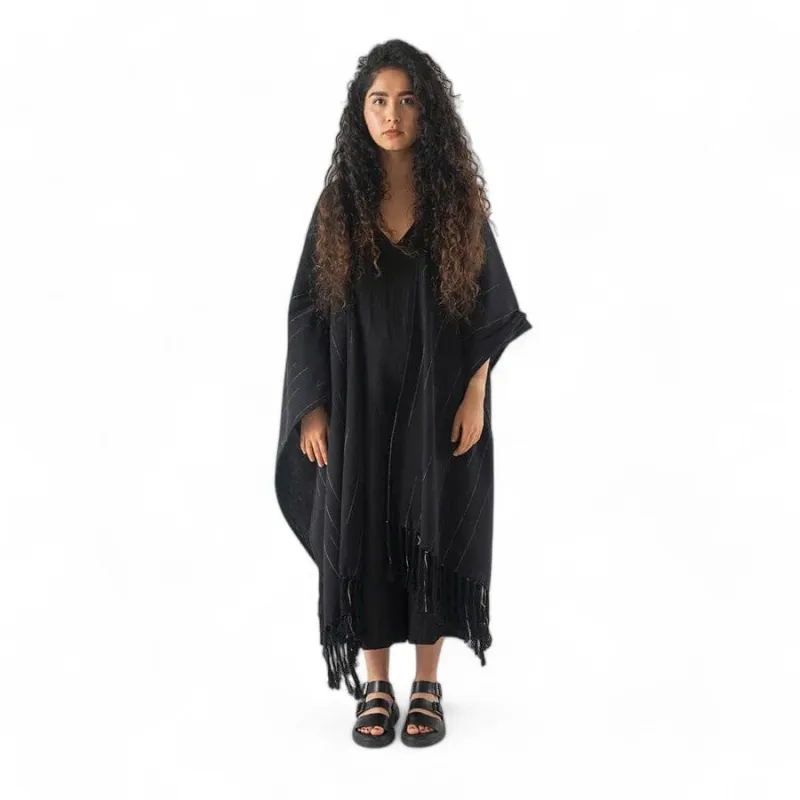 Brushed Cotton Poncho | Black Stripe sold by Obakki