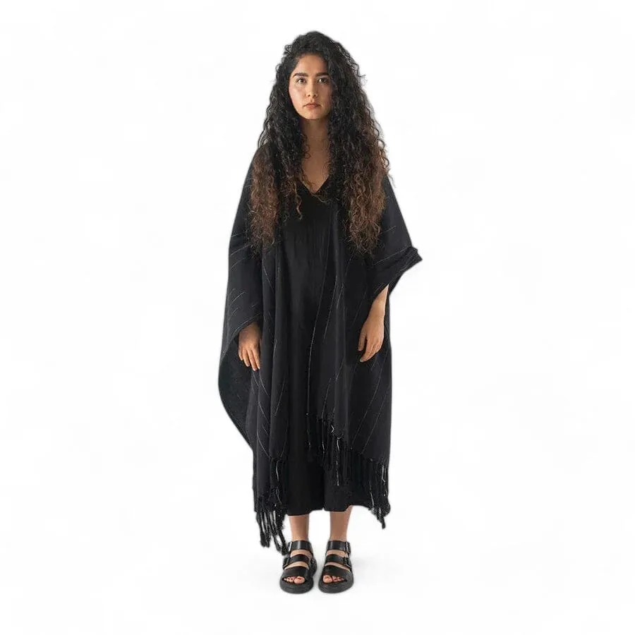 Brushed Cotton Poncho | Black Stripe sold by Obakki