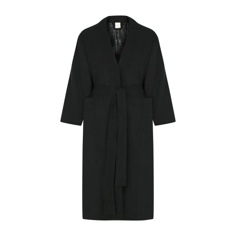 Turkish Linen Robe | Solid Black sold by Obakki