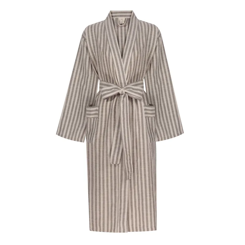 Turkish Linen Robe | Grey Stripe sold by Obakki