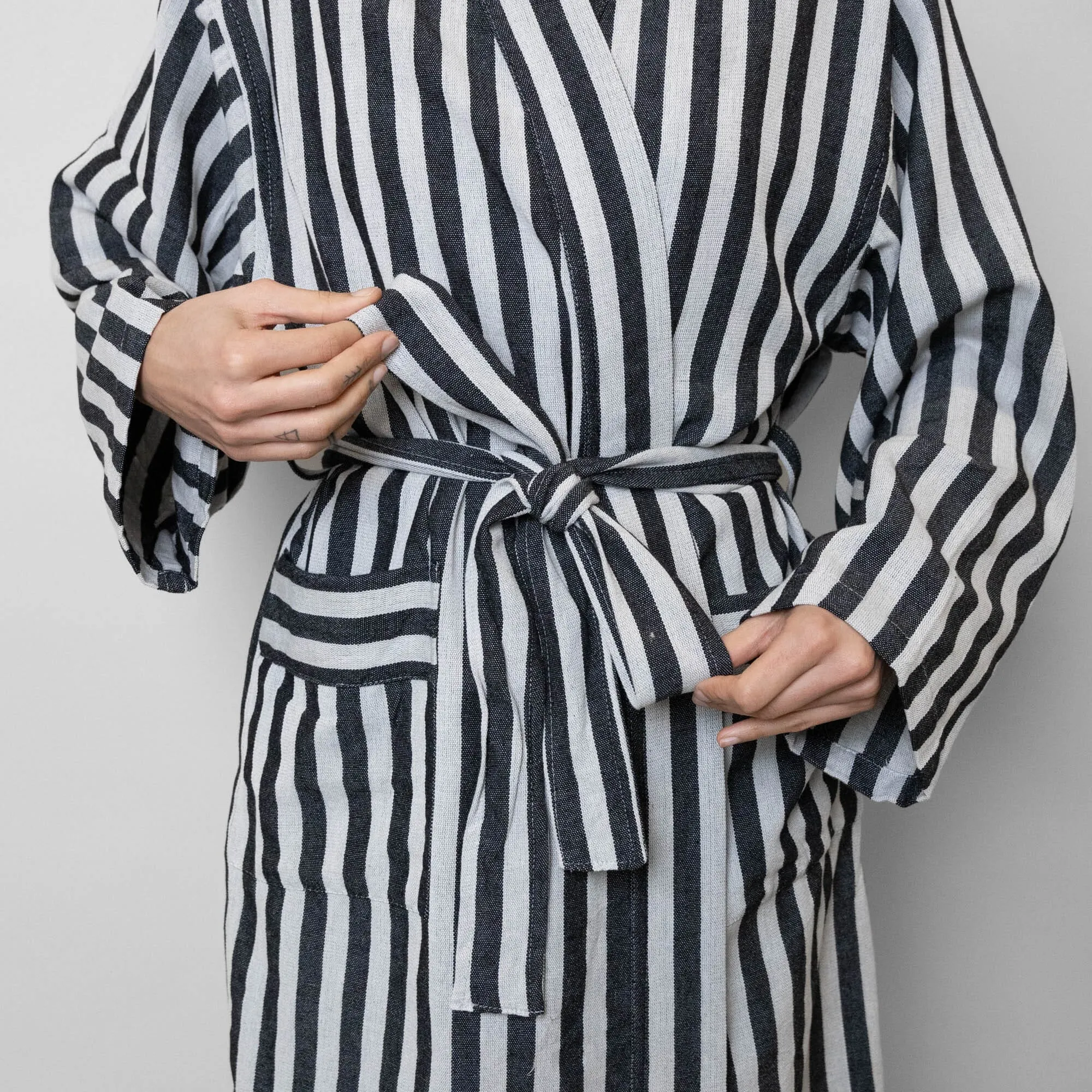 Turkish Linen Robe | Black Stripe sold by Obakki product image thumbnail 3