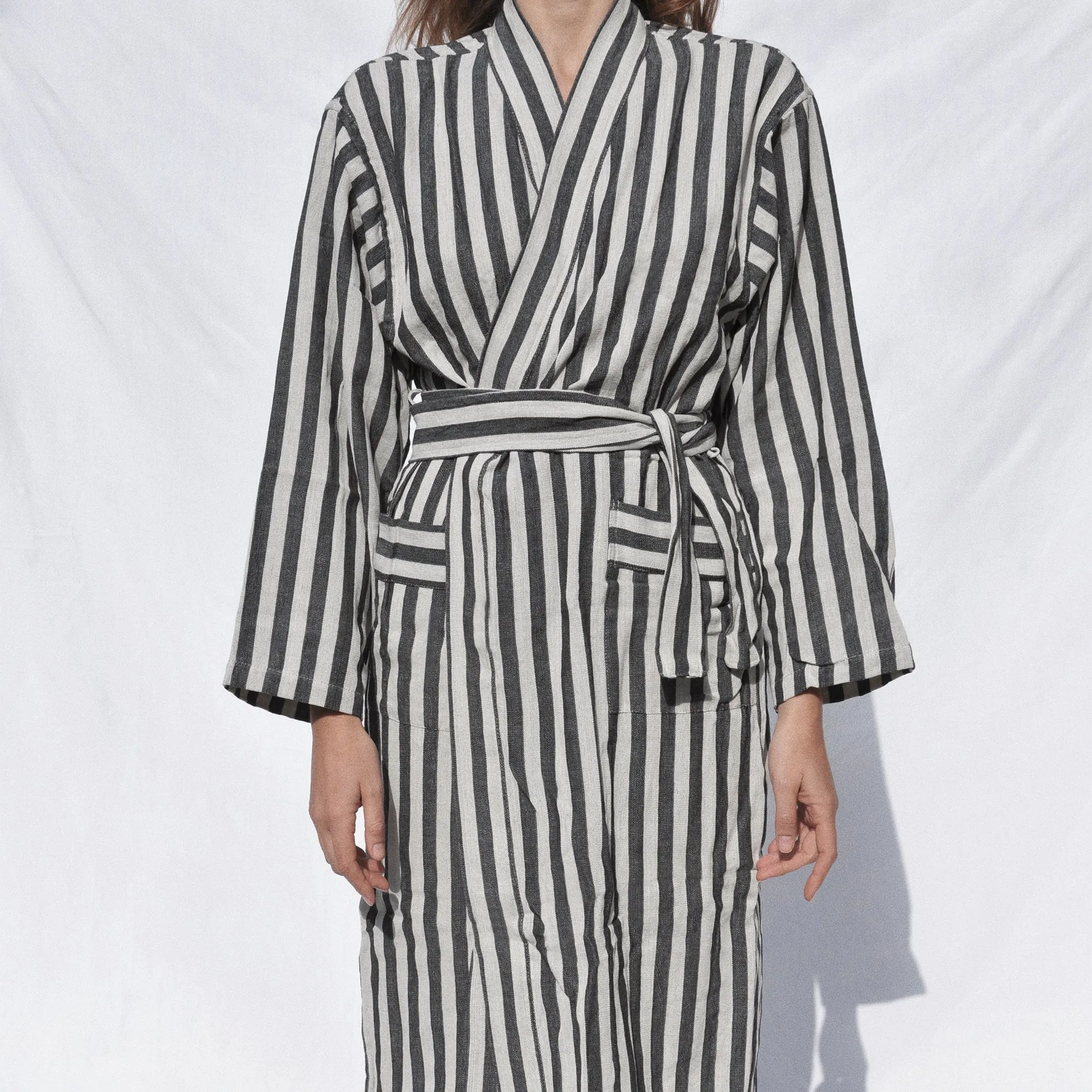 Turkish Linen Robe | Black Stripe sold by Obakki product image thumbnail 4
